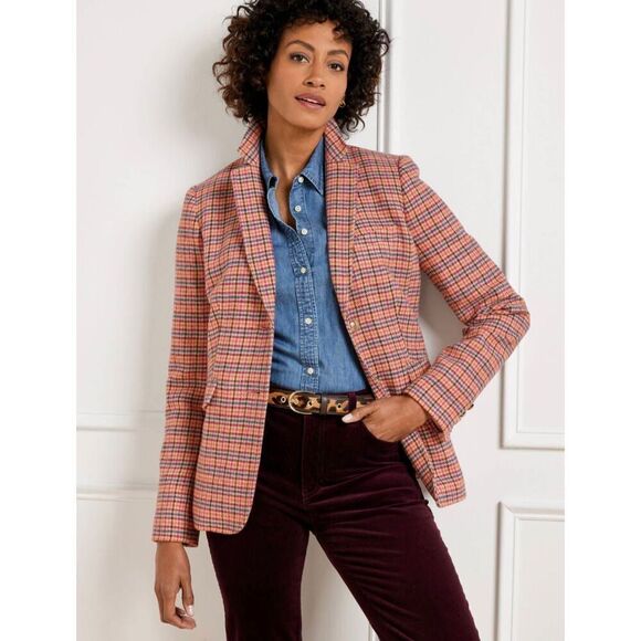 Talbots Classic Shetland Blazer in Apple Plaid w Gold tone Buttons Plus size 16W - Picture 1 of 12